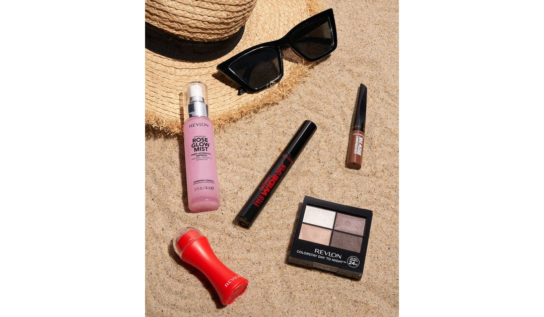 Revlon makeup products in the sand