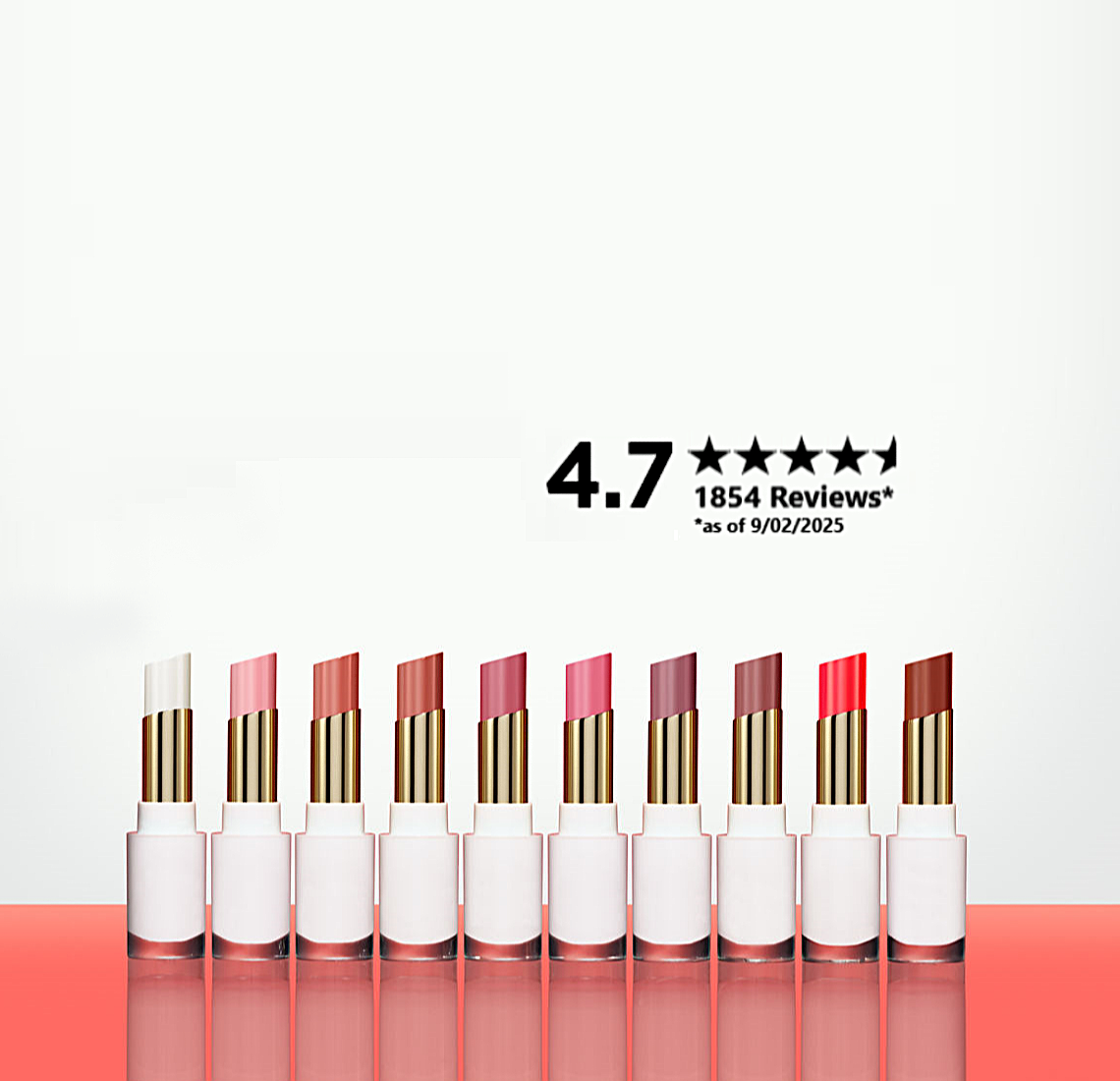 Row of Glass Shine Lip Balm with a 4.7 star rating on a white background