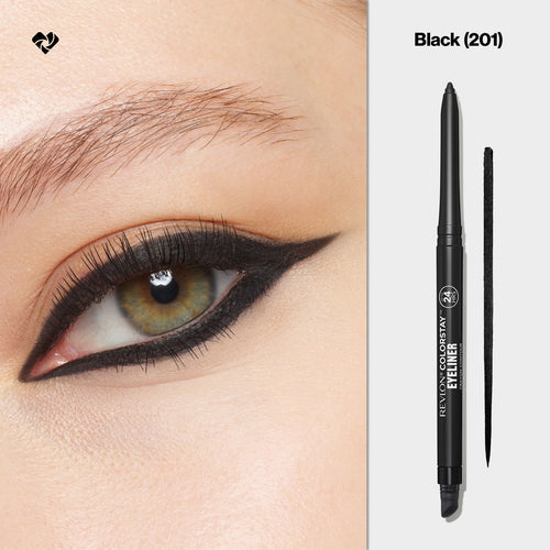 close-up of winged eyeliner